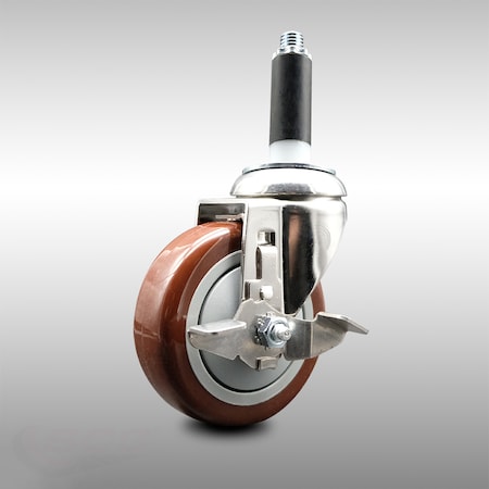 Service Caster 4 Inch 316SS Maroon Polyurethane Swivel 7/8 Inch Expanding Stem Caster Brake SCC-SS316EX20S414-PPUB-MRN-TLB-78